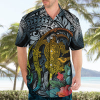 Hawaii Turtle Hawaiian Shirt Hawaii Pattern and Turtle Tattoo Dark Cyan Gradient TS04 - Polynesian Pride