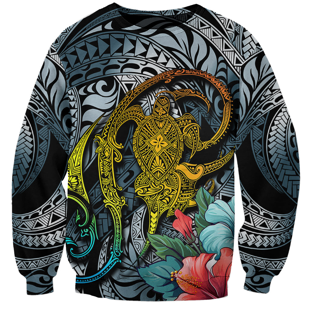 Hawaii Turtle Sweatshirt Hawaii Pattern and Turtle Tattoo Dark Cyan Gradient TS04 Unisex Gradient - Polynesian Pride