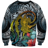 Hawaii Turtle Sweatshirt Hawaii Pattern and Turtle Tattoo Dark Cyan Gradient TS04 Unisex Gradient - Polynesian Pride