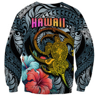 Hawaii Turtle Sweatshirt Hawaii Pattern and Turtle Tattoo Dark Cyan Gradient TS04 - Polynesian Pride