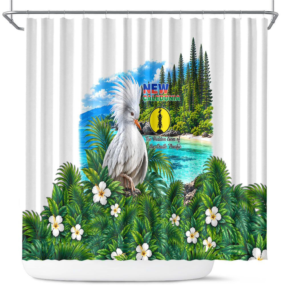 New Caledonia Kagu Bird Nature Shower Curtain South Pacific Hidden Gem Tropical Landscape TS04 Green White - Polynesian Pride