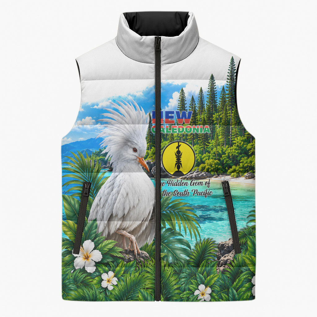 New Caledonia Kagu Bird Nature Sleeveless Puffer Jacket South Pacific Hidden Gem Tropical Landscape TS04 Unisex Green White - Polynesian Pride
