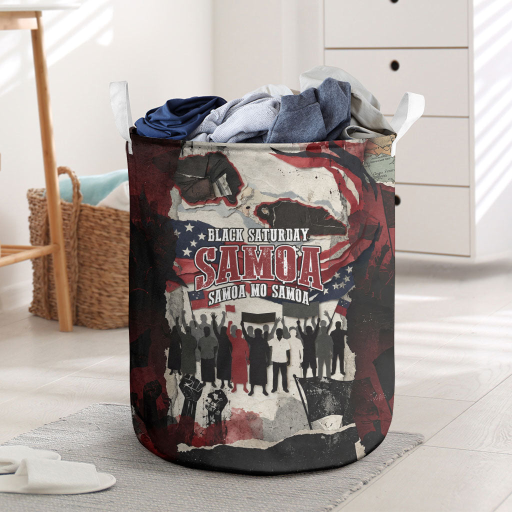 Samoa Black Saturday 1929 Laundry Basket Mau Movement Vintage Newspaper Grunge Polynesian TS04 Black Red - Polynesian Pride