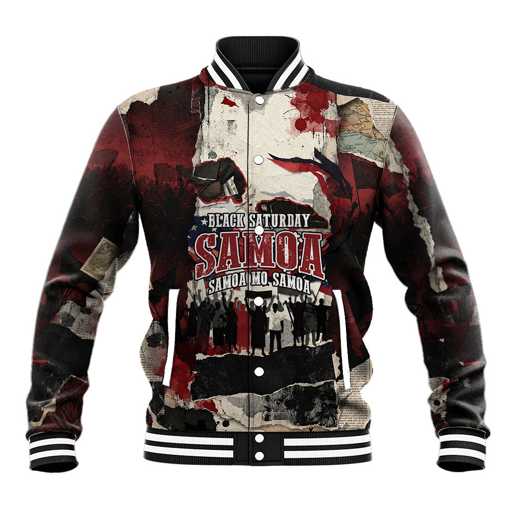 Samoa Black Saturday 1929 Baseball Jacket Mau Movement Vintage Newspaper Grunge Polynesian TS04 Unisex Black Red - Polynesian Pride
