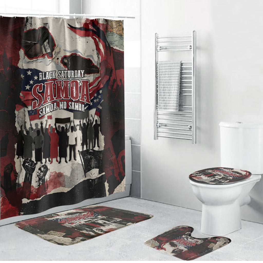 Samoa Black Saturday 1929 Bathroom Set Mau Movement Vintage Newspaper Grunge Polynesian TS04 Bathroom Set (4 pcs) Black Red - Polynesian Pride