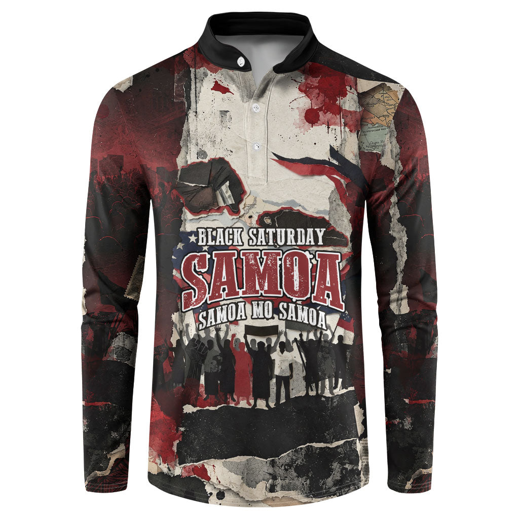 Samoa Black Saturday 1929 Button Sweatshirt Mau Movement Vintage Newspaper Grunge Polynesian TS04 Black Red - Polynesian Pride