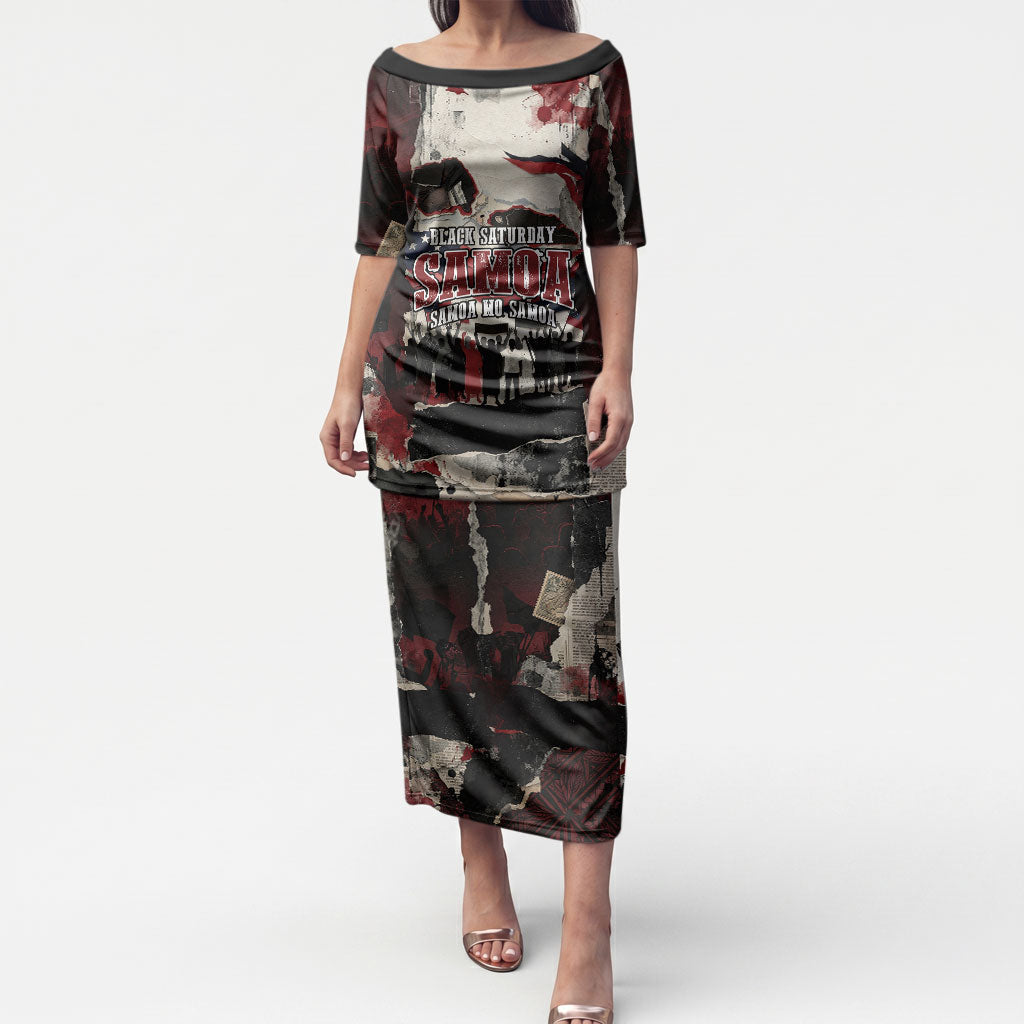 Samoa Black Saturday 1929 Puletasi Mau Movement Vintage Newspaper Grunge Polynesian TS04 Long Dress Black Red - Polynesian Pride