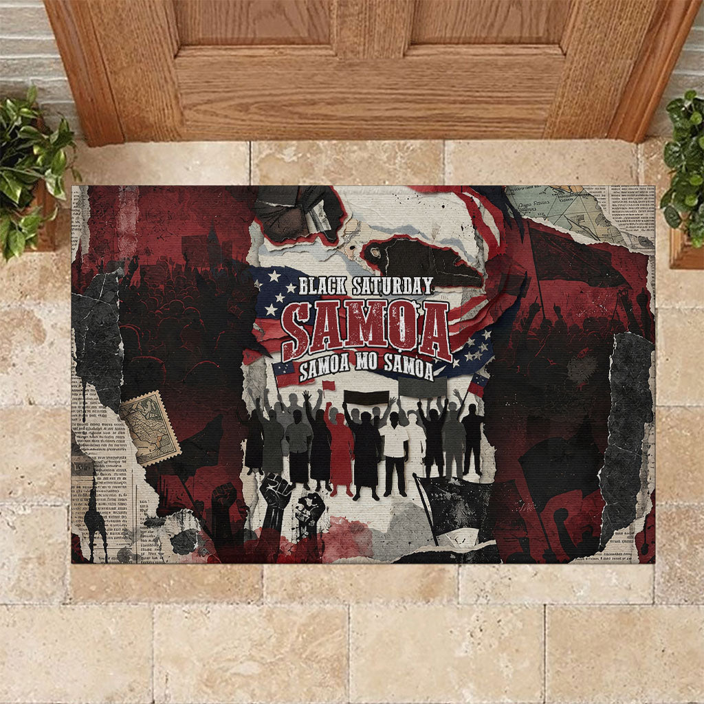 Samoa Black Saturday 1929 Rubber Doormat Mau Movement Vintage Newspaper Grunge Polynesian TS04 Black Red - Polynesian Pride