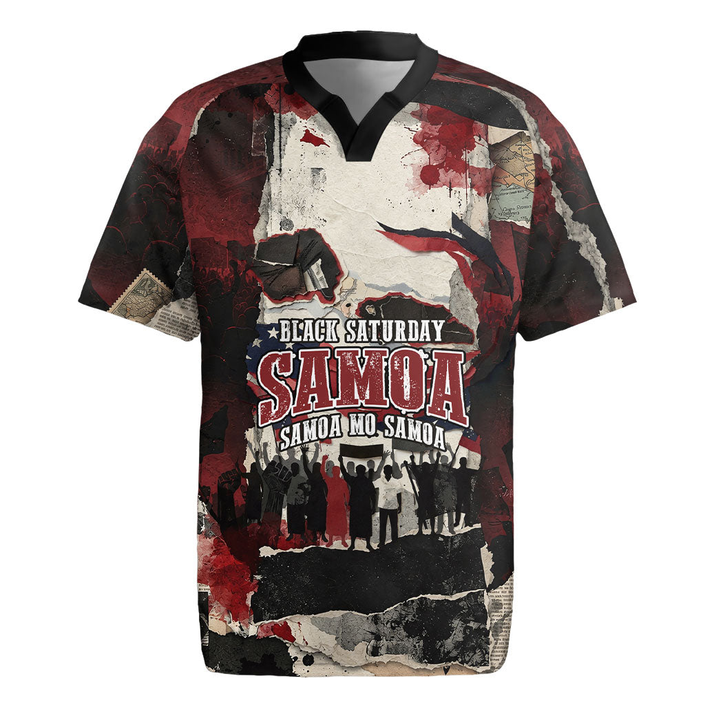 Samoa Black Saturday 1929 Rugby Jersey Mau Movement Vintage Newspaper Grunge Polynesian TS04 Black Red - Polynesian Pride