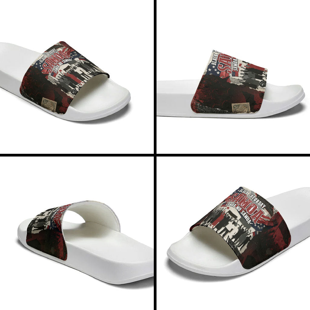Samoa Black Saturday 1929 Slide Sandals Mau Movement Vintage Newspaper Grunge Polynesian TS04 - Polynesian Pride