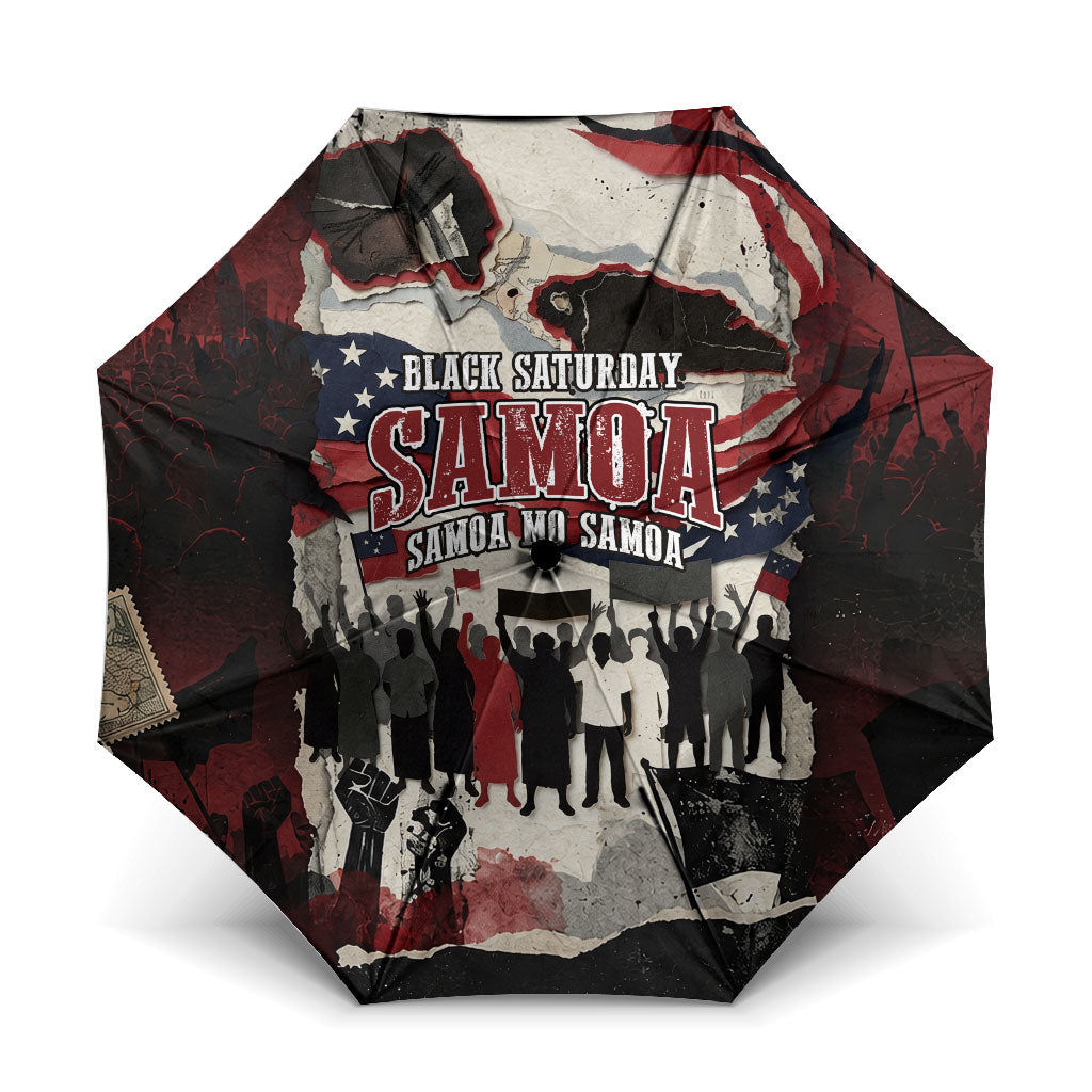 Samoa Black Saturday 1929 Umbrella Mau Movement Vintage Newspaper Grunge Polynesian TS04 One Size Folded 11.42 inch Opened Diameter 37.4 inch Black Red - Polynesian Pride