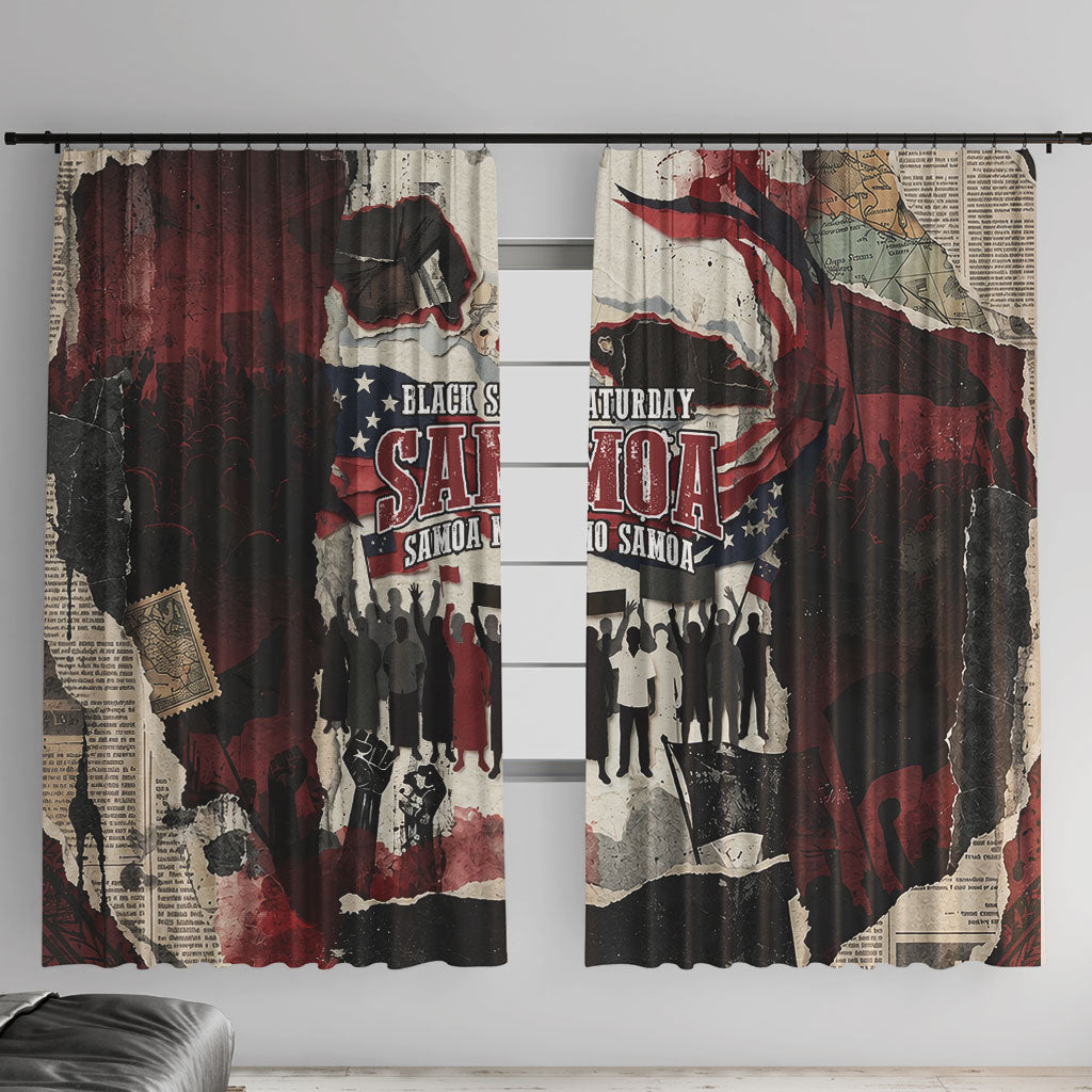 Samoa Black Saturday 1929 Window Curtain Mau Movement Vintage Newspaper Grunge Polynesian TS04 With Hooks Black Red - Polynesian Pride