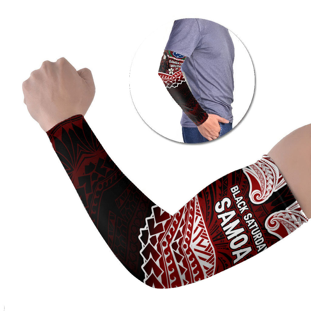 Samoa Black Saturday Mau Movement Arm Sleeves Polynesian Tribal Pattern Coat Of Arms Graphic Art TS04 Set of 2 Red White - Polynesian Pride