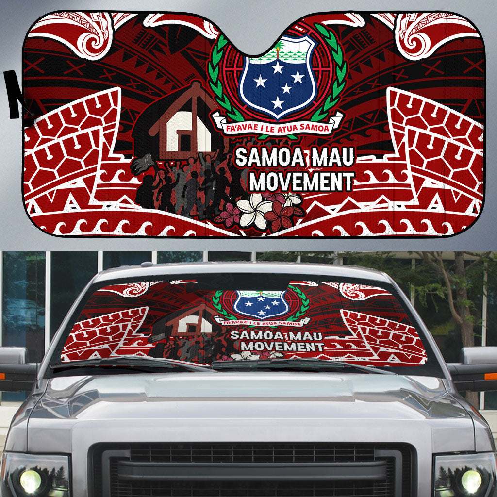 Samoa Black Saturday Mau Movement Auto Sun Shade Polynesian Tribal Pattern Coat Of Arms Graphic Art TS04 Red White - Polynesian Pride