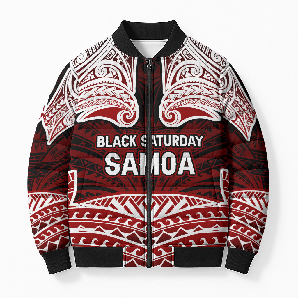 Samoa Black Saturday Mau Movement Bomber Puffer Jacket Polynesian Tribal Pattern Coat Of Arms Graphic Art TS04 Unisex Red White - Polynesian Pride