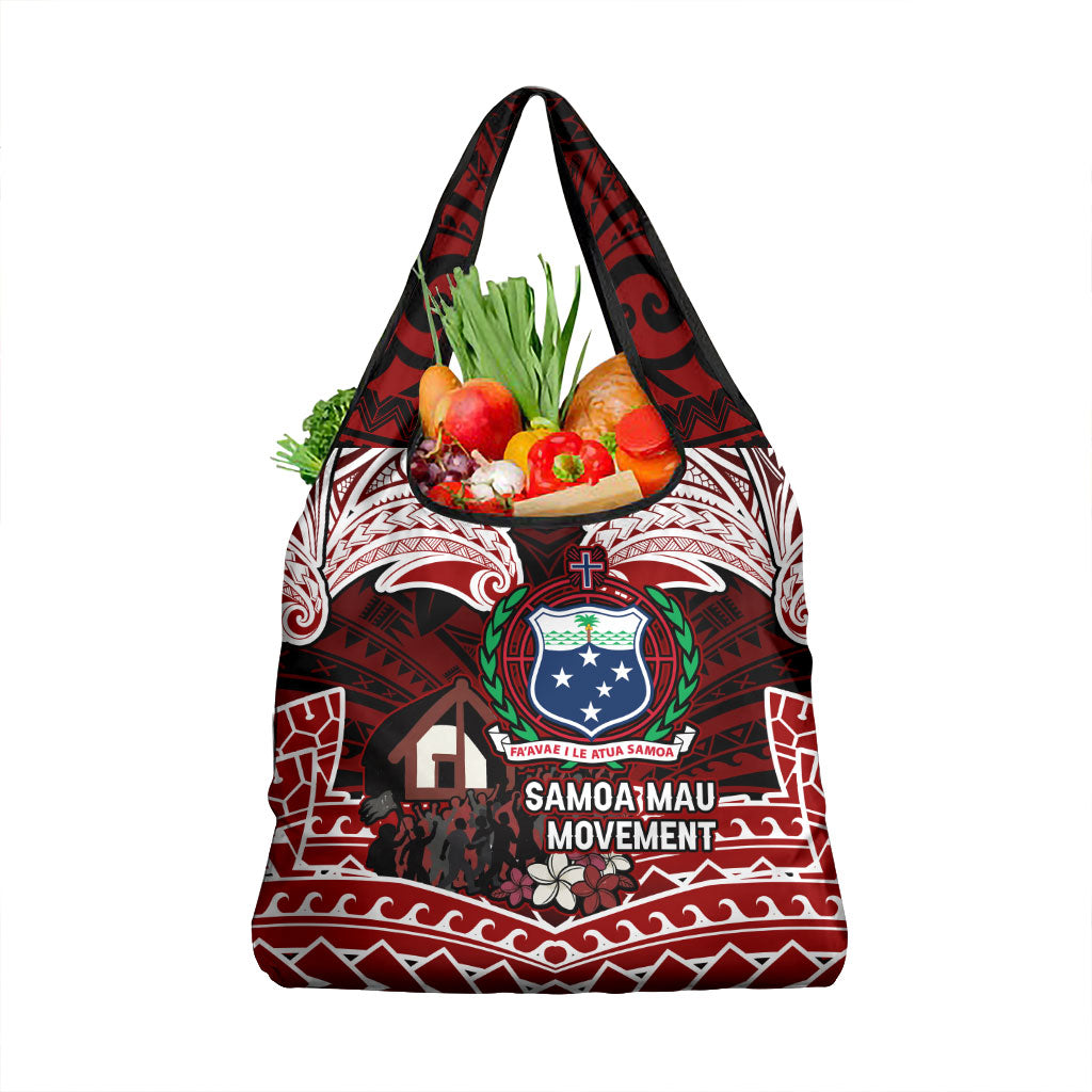 Samoa Black Saturday Mau Movement Grocery Bag Polynesian Tribal Pattern Coat Of Arms Graphic Art TS04 1-pack One Size Red White - Polynesian Pride