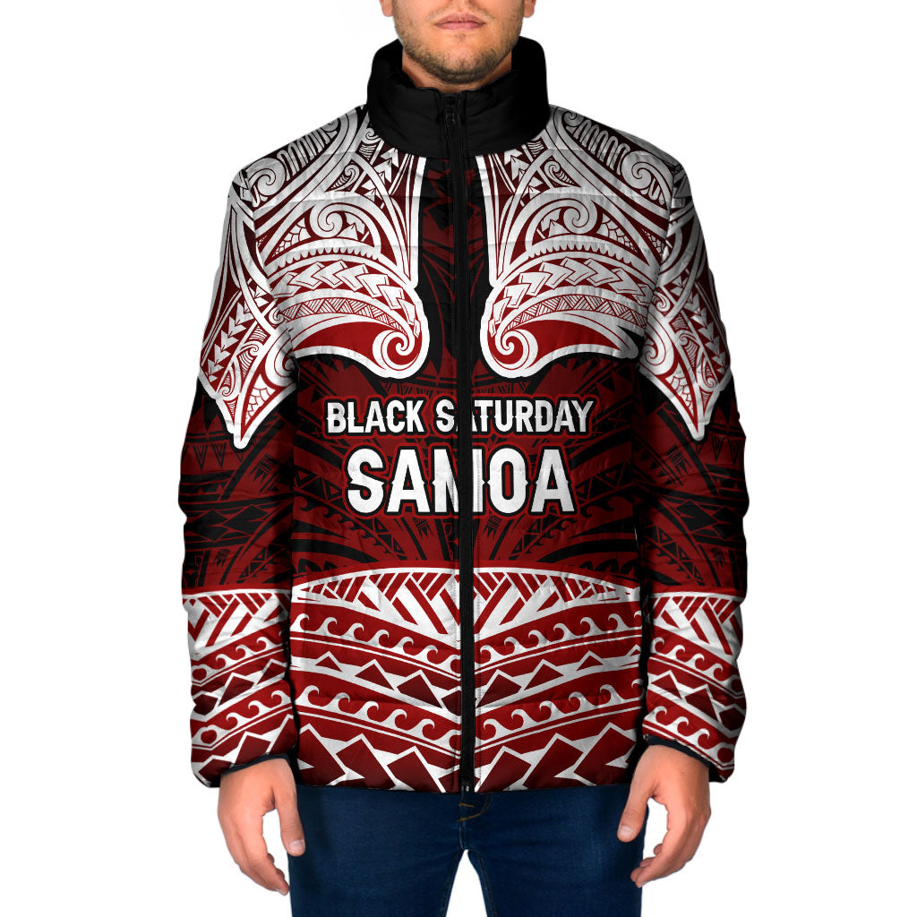 Samoa Black Saturday Mau Movement Padded Jacket Polynesian Tribal Pattern Coat Of Arms Graphic Art TS04 Men Red White - Polynesian Pride