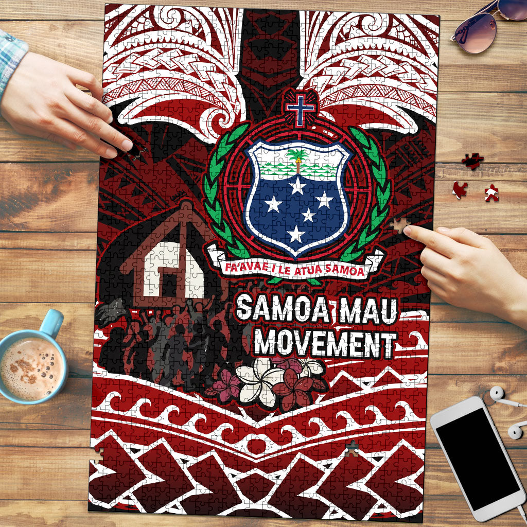 Samoa Black Saturday Mau Movement Puzzle Polynesian Tribal Pattern Coat Of Arms Graphic Art TS04 Red White - Polynesian Pride