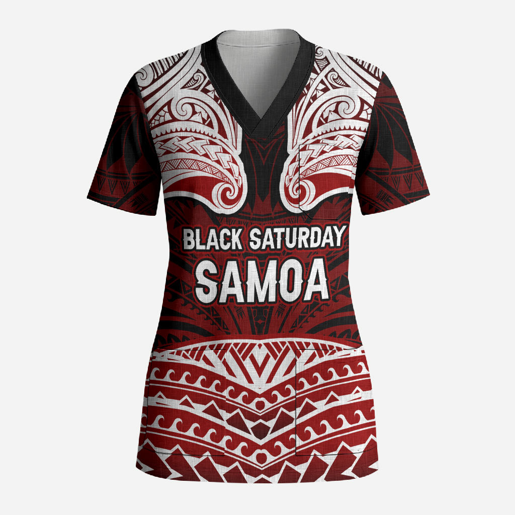 Samoa Black Saturday Mau Movement Scrub Top Polynesian Tribal Pattern Coat Of Arms Graphic Art TS04 Adult Red White - Polynesian Pride