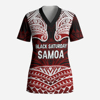 Samoa Black Saturday Mau Movement Scrub Top Polynesian Tribal Pattern Coat Of Arms Graphic Art TS04 Adult Red White - Polynesian Pride
