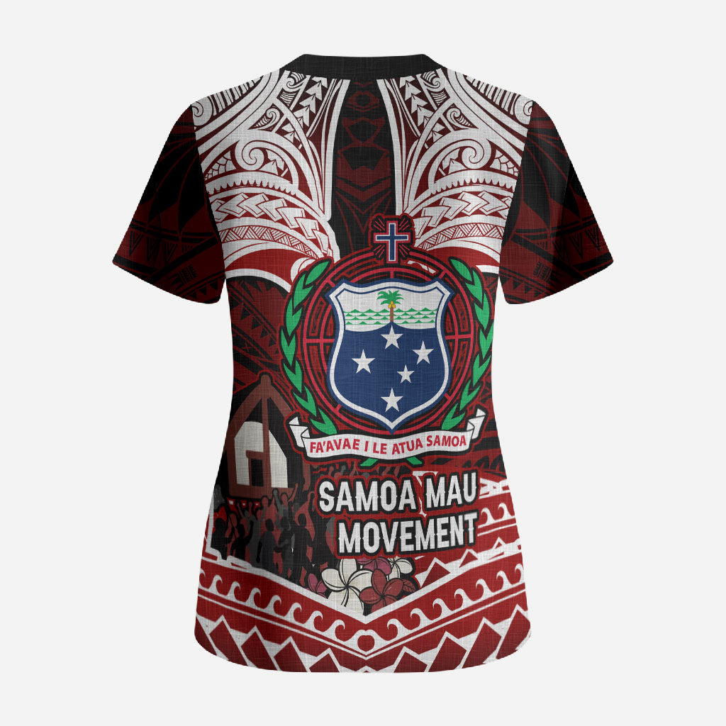 Samoa Black Saturday Mau Movement Scrub Top Polynesian Tribal Pattern Coat Of Arms Graphic Art TS04 - Polynesian Pride
