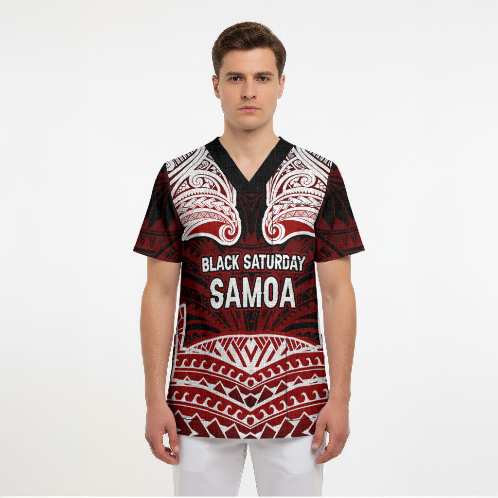 Samoa Black Saturday Mau Movement Scrub Top Polynesian Tribal Pattern Coat Of Arms Graphic Art TS04 - Polynesian Pride