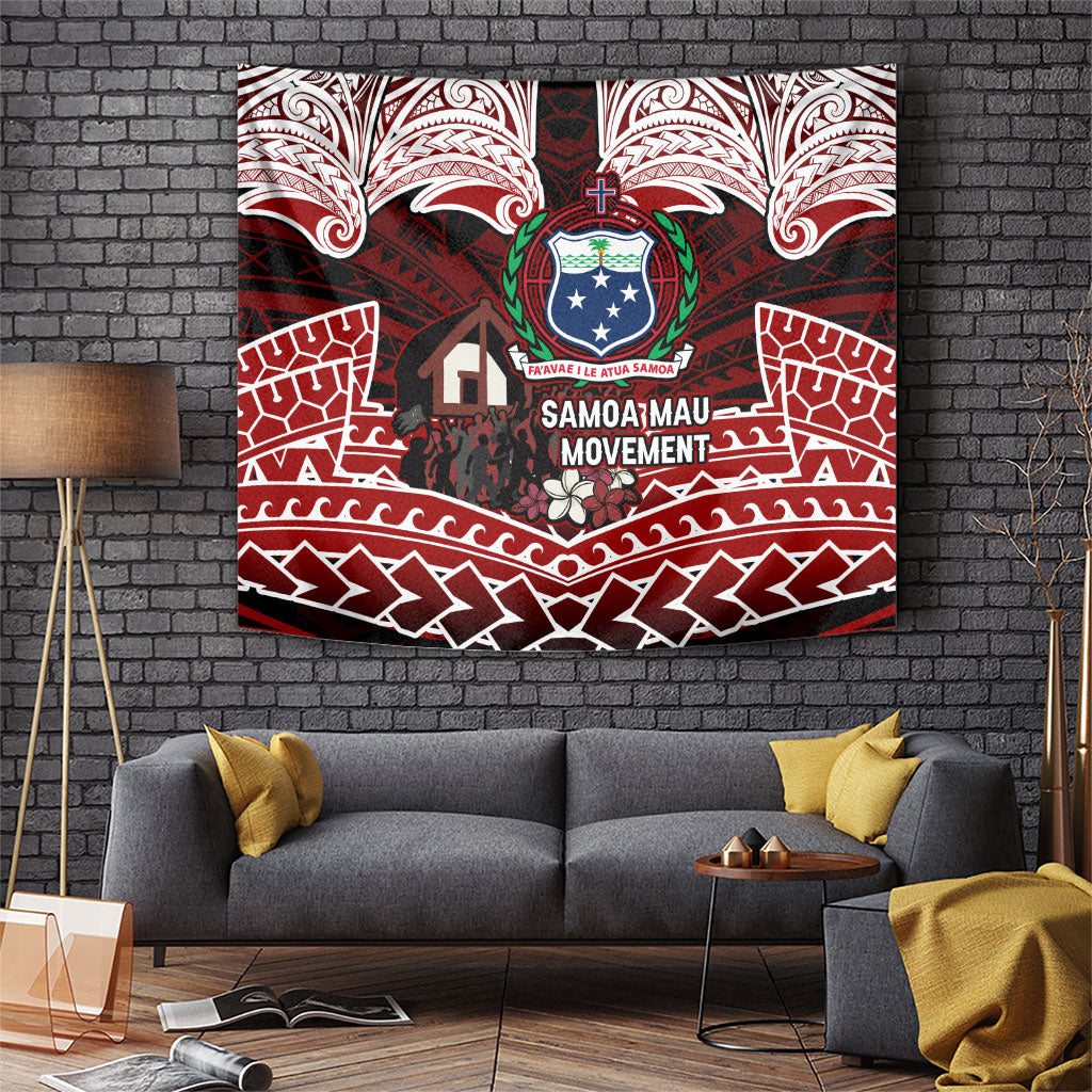 Samoa Black Saturday Mau Movement Tapestry Polynesian Tribal Pattern Coat Of Arms Graphic Art TS04 Red White - Polynesian Pride
