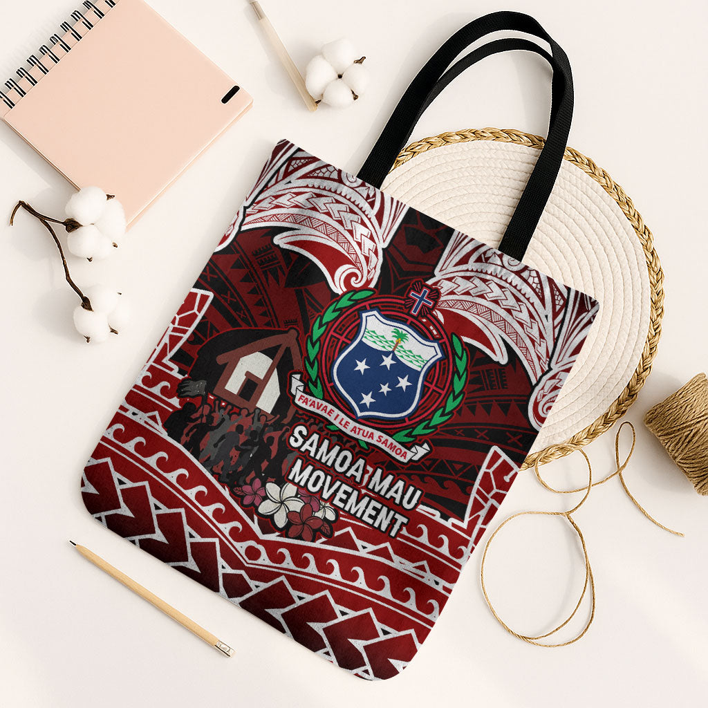 Samoa Black Saturday Mau Movement Tote Bag Polynesian Tribal Pattern Coat Of Arms Graphic Art TS04 Black Strap One Size Red White - Polynesian Pride