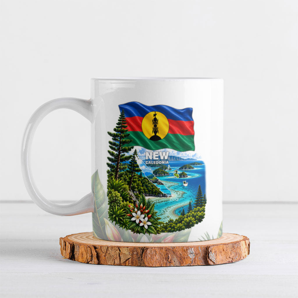 New Caledonia Kanak Flag Landscape Ceramic Mug Tropical Island Nature Floral TS04 White Green - Polynesian Pride