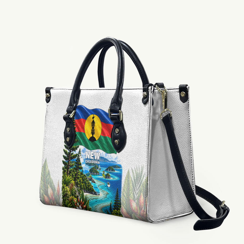 New Caledonia Kanak Flag Landscape Leather Bag Tropical Island Nature Floral TS04 White Green - Polynesian Pride