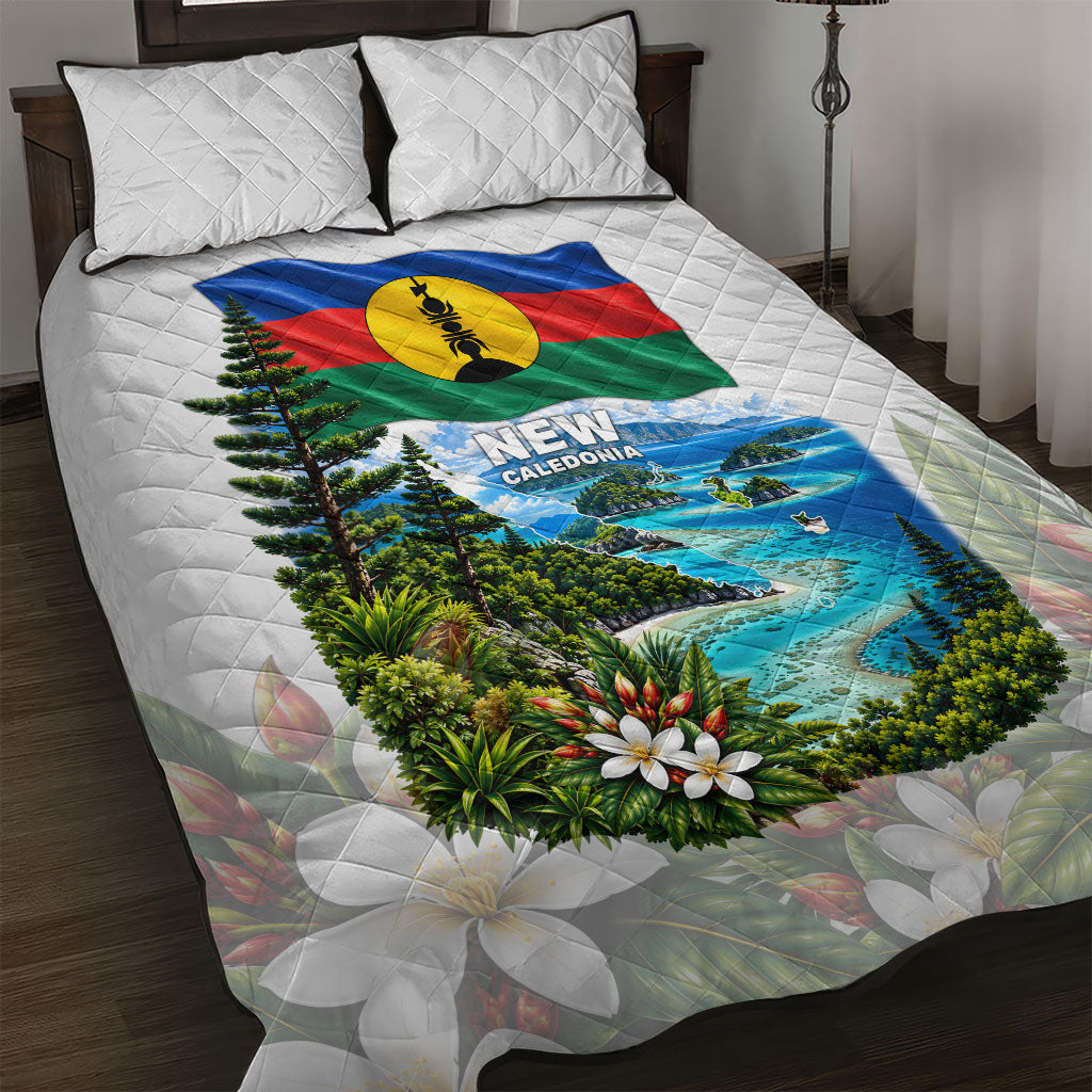 New Caledonia Kanak Flag Landscape Quilt Bed Set Tropical Island Nature Floral TS04 White Green - Polynesian Pride