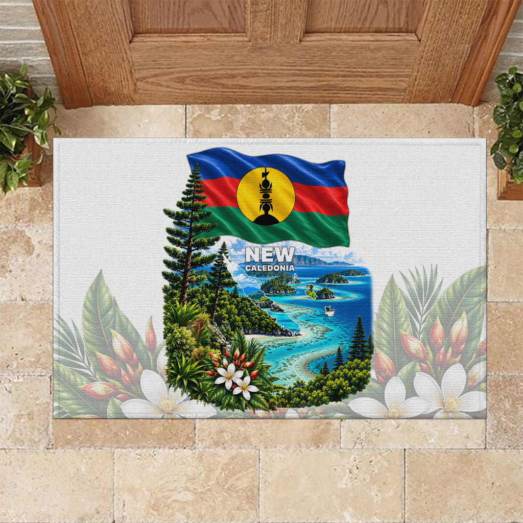 New Caledonia Kanak Flag Landscape Rubber Doormat Tropical Island Nature Floral TS04 White Green - Polynesian Pride