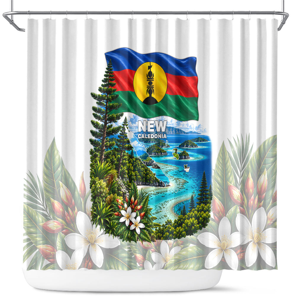 New Caledonia Kanak Flag Landscape Shower Curtain Tropical Island Nature Floral TS04 White Green - Polynesian Pride