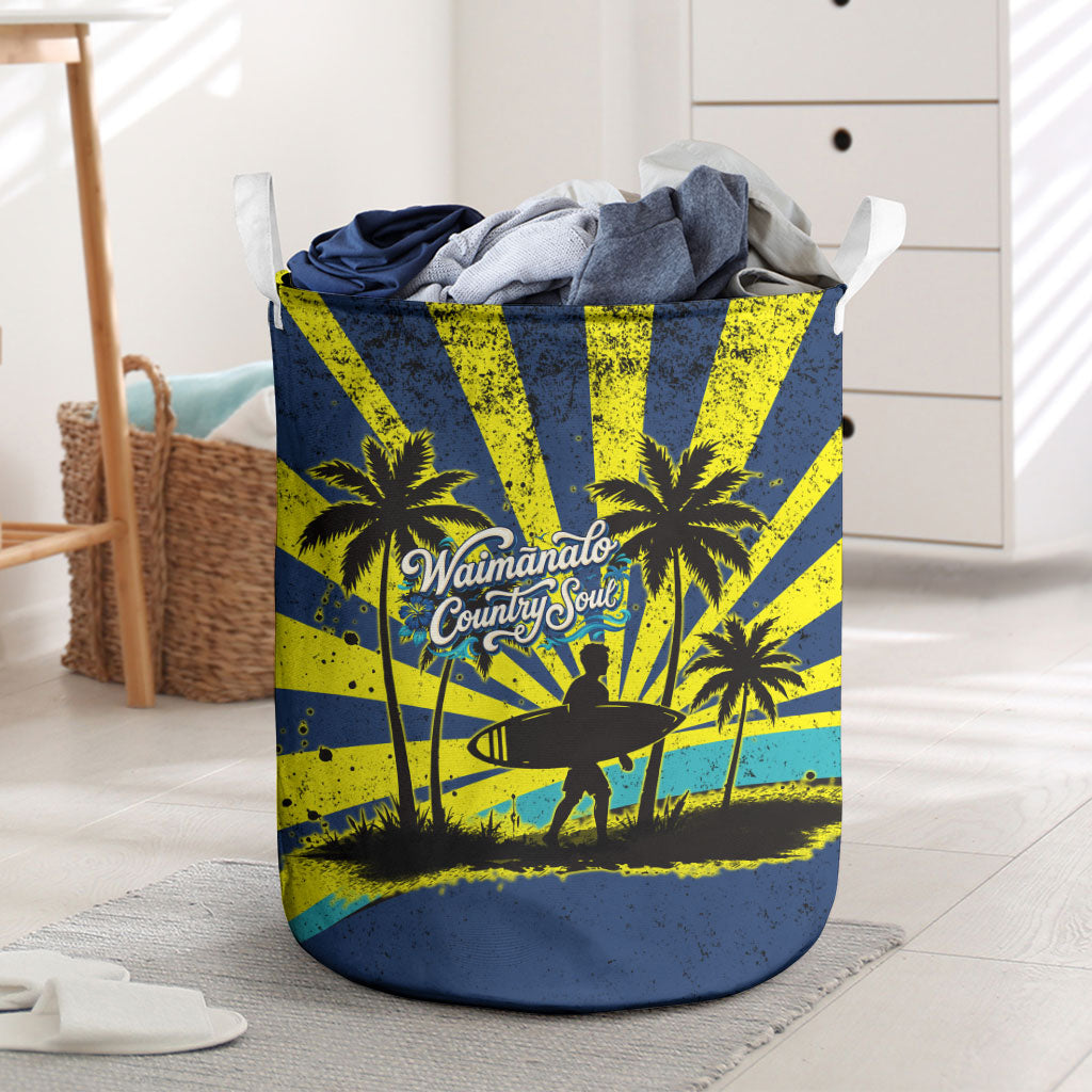 Waimanalo Oahu Hawaii Surfing Laundry Basket Tropical Beach Retro Sunburst Surfboard TS04 Yellow Blue - Polynesian Pride
