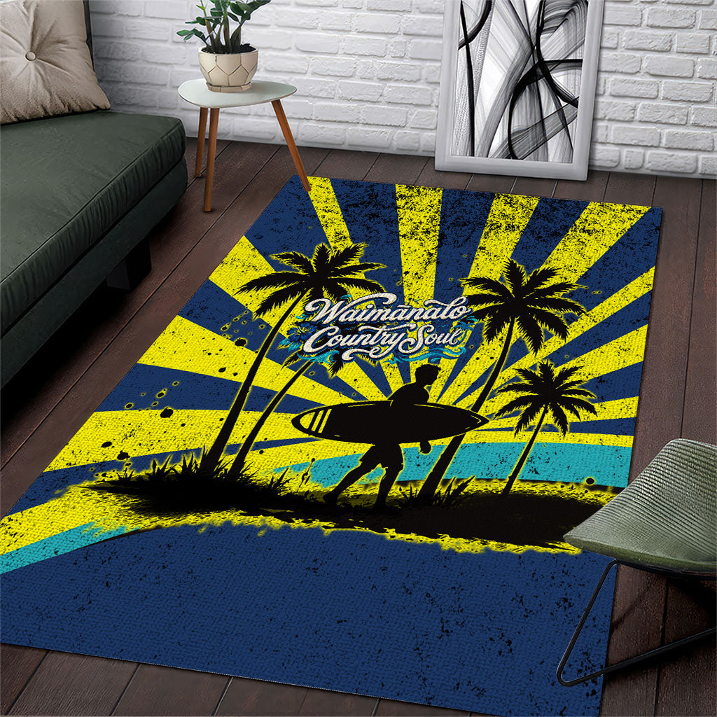 Waimanalo Oahu Hawaii Surfing Area Rug Tropical Beach Retro Sunburst Surfboard