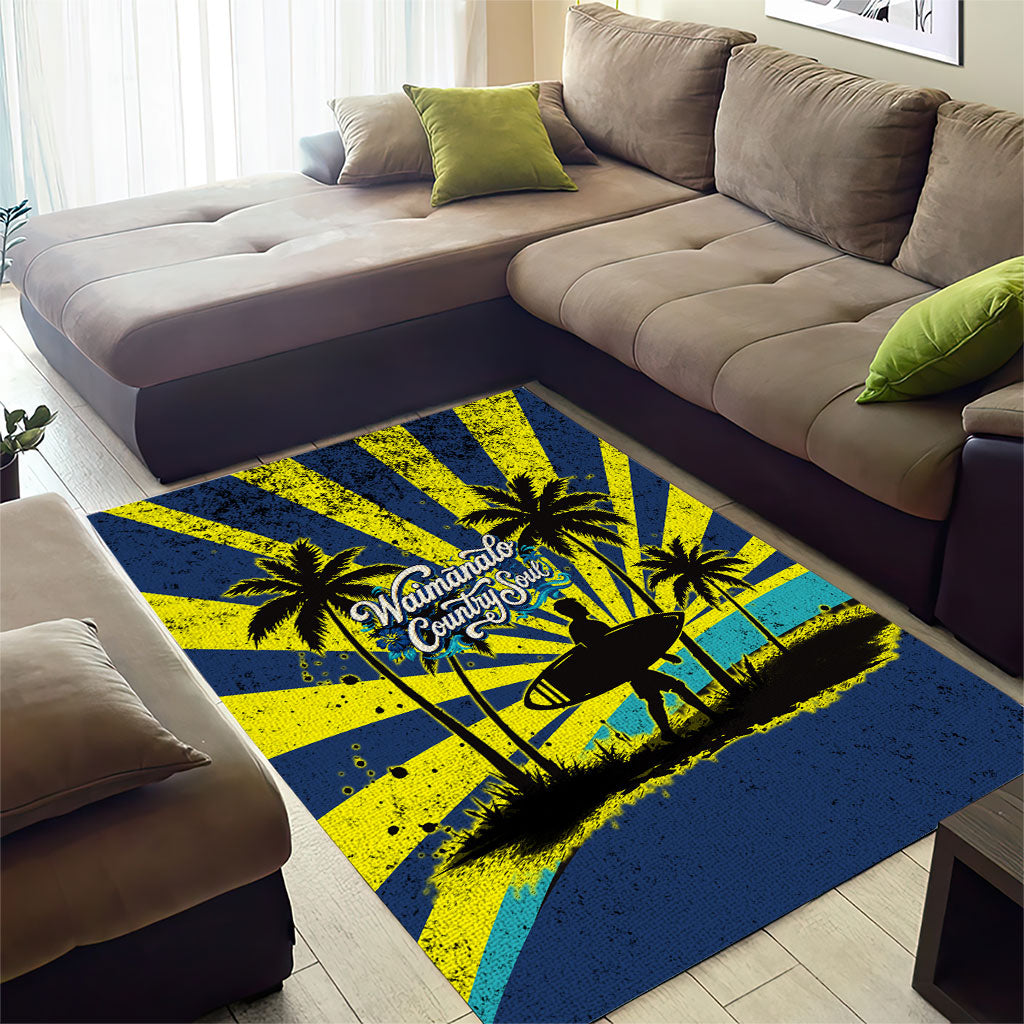 Waimanalo Oahu Hawaii Surfing Area Rug Tropical Beach Retro Sunburst Surfboard