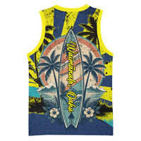Waimanalo Oahu Hawaii Surfing Basketball Jersey Tropical Beach Retro Sunburst Surfboard