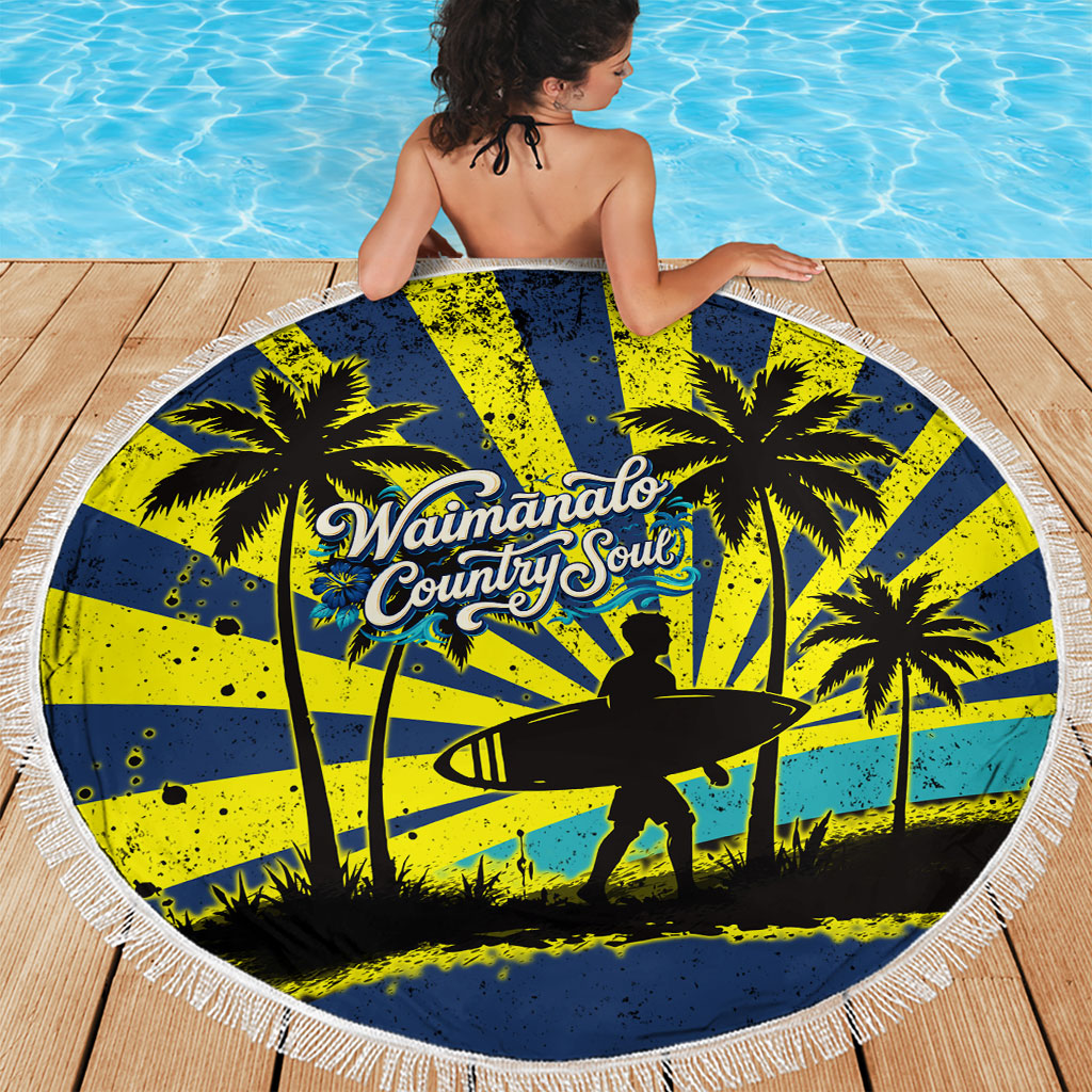 Waimanalo Oahu Hawaii Surfing Beach Blanket Tropical Beach Retro Sunburst Surfboard