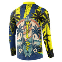 Waimanalo Oahu Hawaii Surfing Button Sweatshirt Tropical Beach Retro Sunburst Surfboard