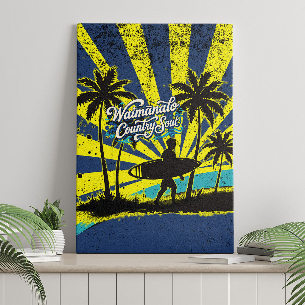 Waimanalo Oahu Hawaii Surfing Canvas Wall Art Tropical Beach Retro Sunburst Surfboard