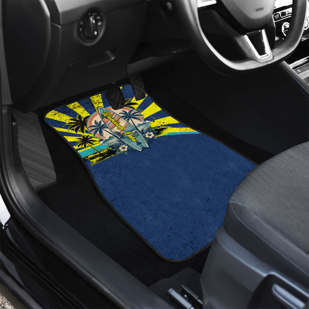 Waimanalo Oahu Hawaii Surfing Car Mats Tropical Beach Retro Sunburst Surfboard