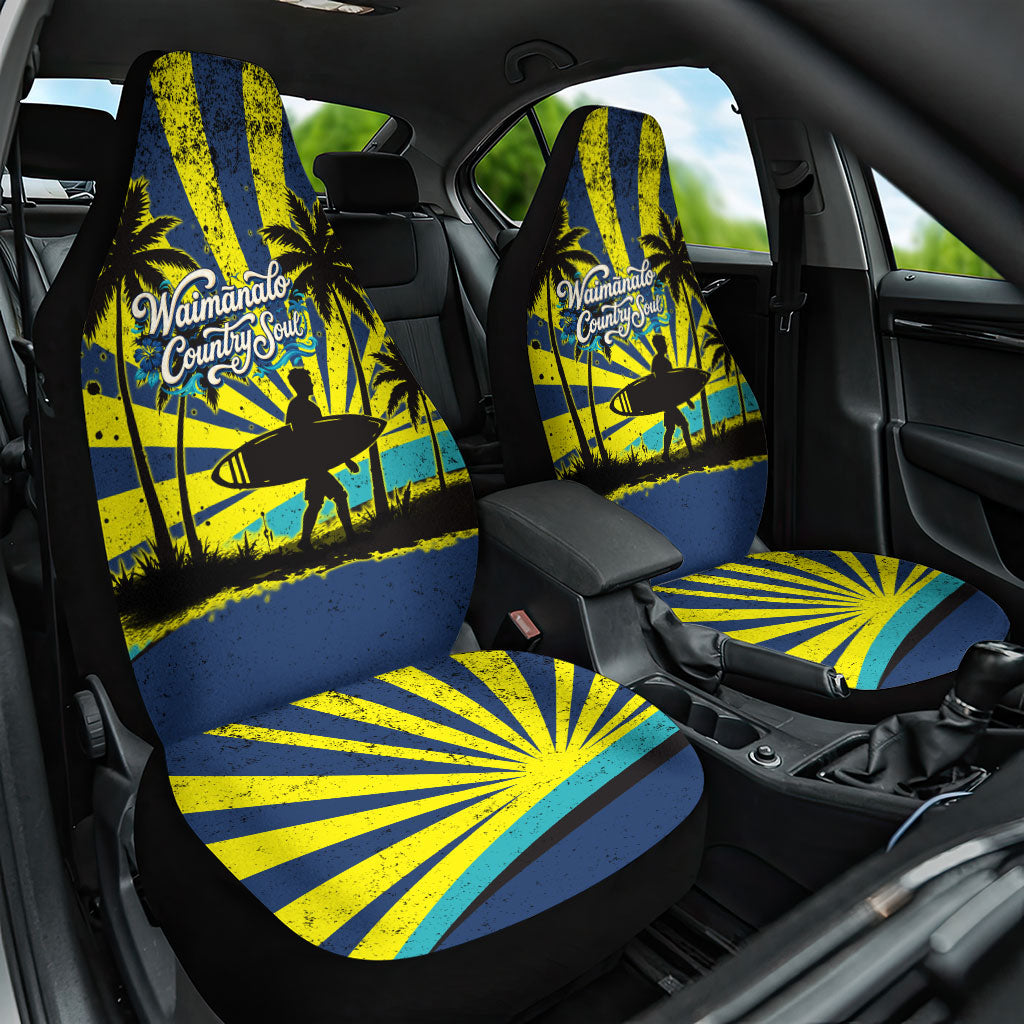 Waimanalo Oahu Hawaii Surfing Car Seat Cover Tropical Beach Retro Sunburst Surfboard