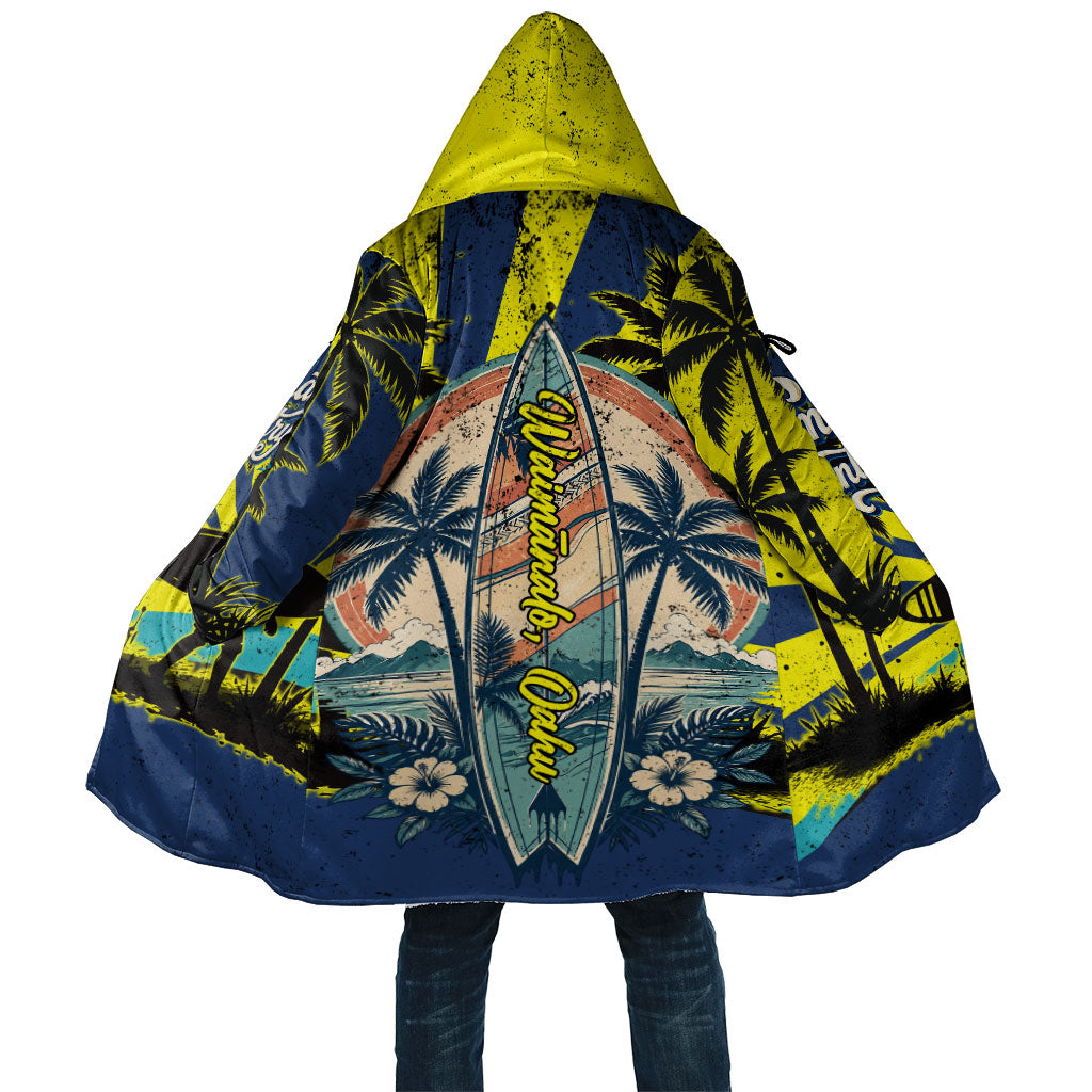 Waimanalo Oahu Hawaii Surfing Cloak Tropical Beach Retro Sunburst Surfboard TS04 Unisex Yellow Blue - Polynesian Pride