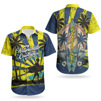 Waimanalo Oahu Hawaii Surfing Couples Matching Puletasi and Hawaiian Shirt Tropical Beach Retro Sunburst Surfboard