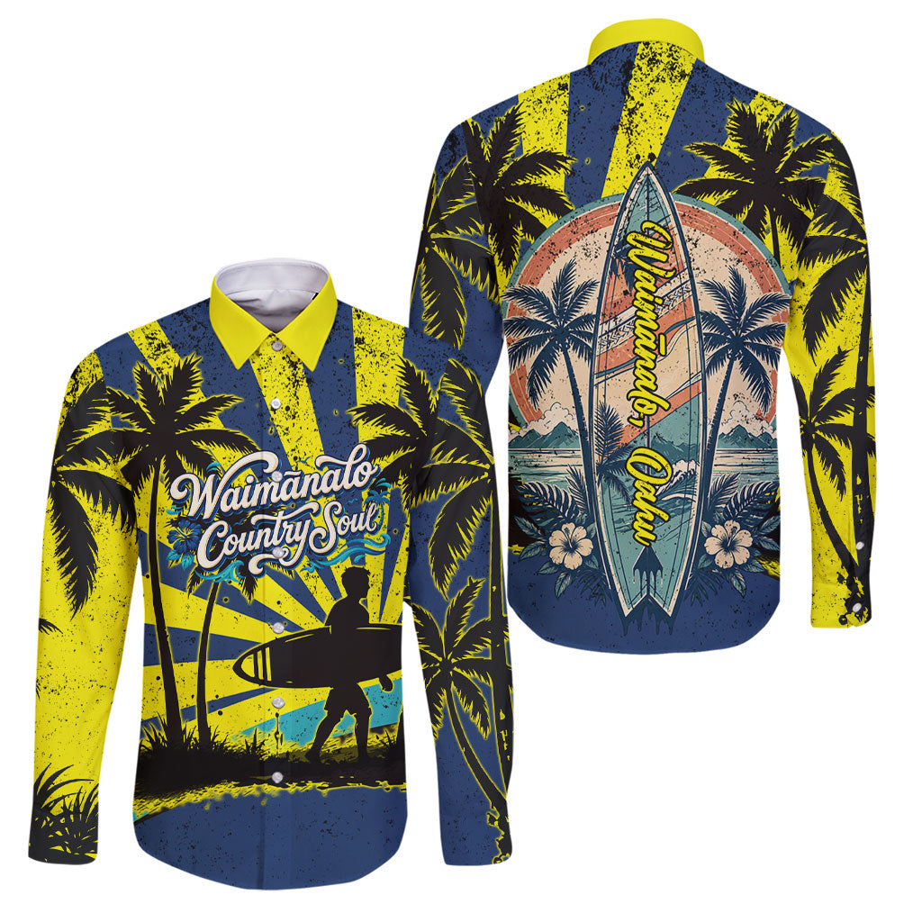 Waimanalo Oahu Hawaii Surfing Family Matching Off Shoulder Maxi Dress and Hawaiian Shirt Tropical Beach Retro Sunburst Surfboard