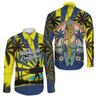 Waimanalo Oahu Hawaii Surfing Family Matching Puletasi and Hawaiian Shirt Tropical Beach Retro Sunburst Surfboard