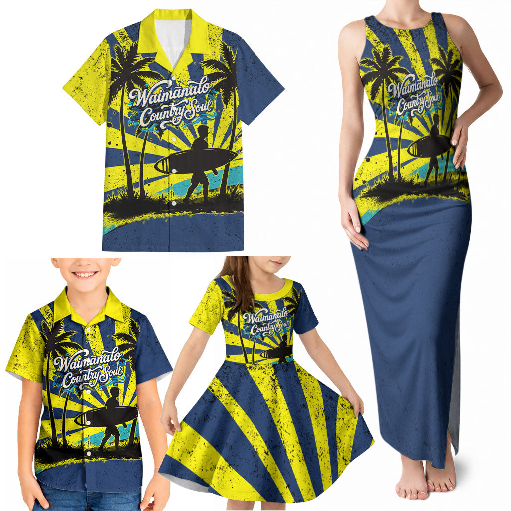 Waimanalo Oahu Hawaii Surfing Family Matching Tank Maxi Dress and Hawaiian Shirt Tropical Beach Retro Sunburst Surfboard TS04 - Polynesian Pride