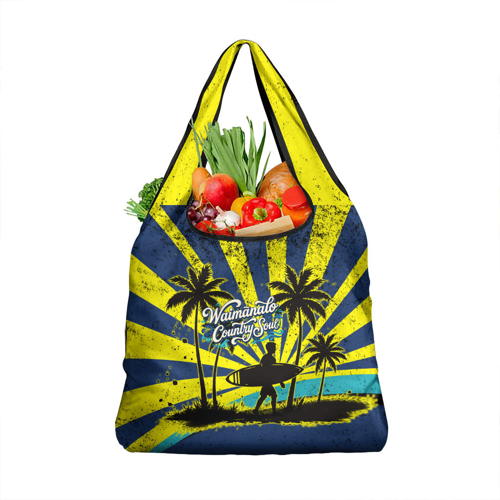 Waimanalo Oahu Hawaii Surfing Grocery Bag Tropical Beach Retro Sunburst Surfboard TS04 1-pack One Size Yellow Blue - Polynesian Pride