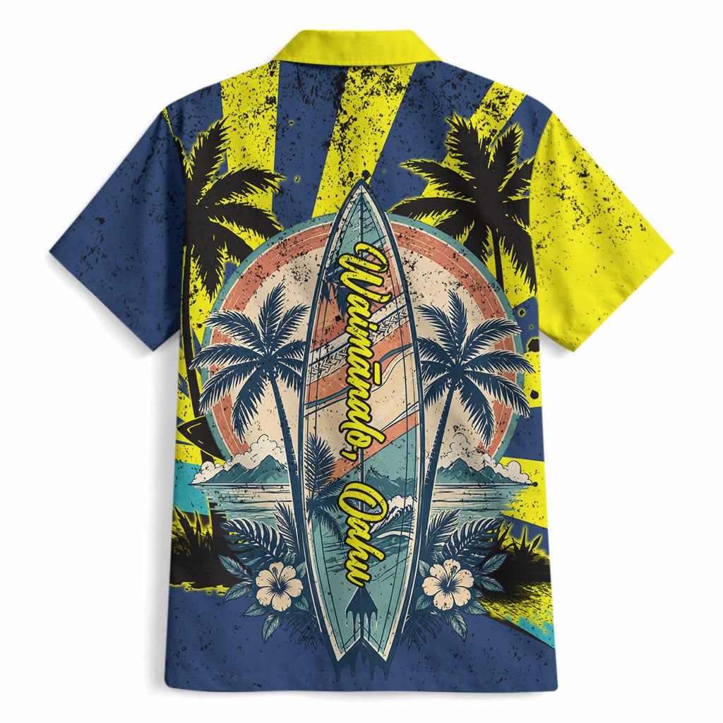 Waimanalo Oahu Hawaii Surfing Hawaiian Shirt Tropical Beach Retro Sunburst Surfboard