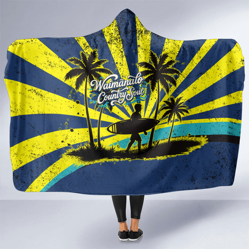 Waimanalo Oahu Hawaii Surfing Hooded Blanket Tropical Beach Retro Sunburst Surfboard